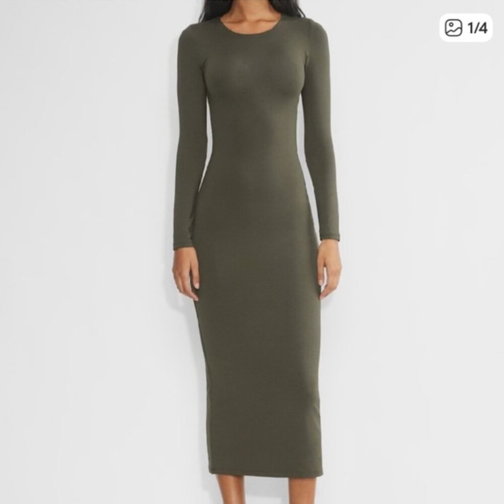 Aritzia Olive Green Contour Long Sleeve Dress